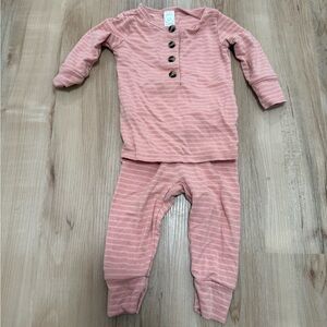 Lou Lou & Company Pink Striped Ribbed Henley Top & Jogger Set